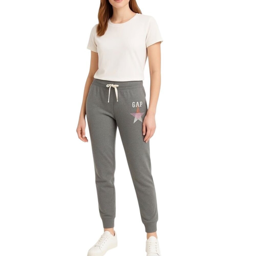 Gap Gray Glitter Star Logo Jogger Sweatpants Medium Drawstring
